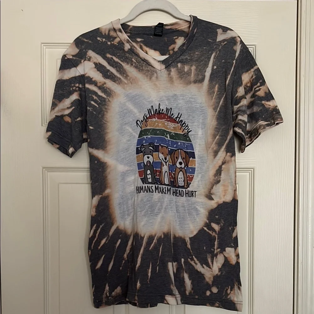 Tultex Black and White Tie Dye Short Sleeve Tee with “Dogs Make Me Happy”